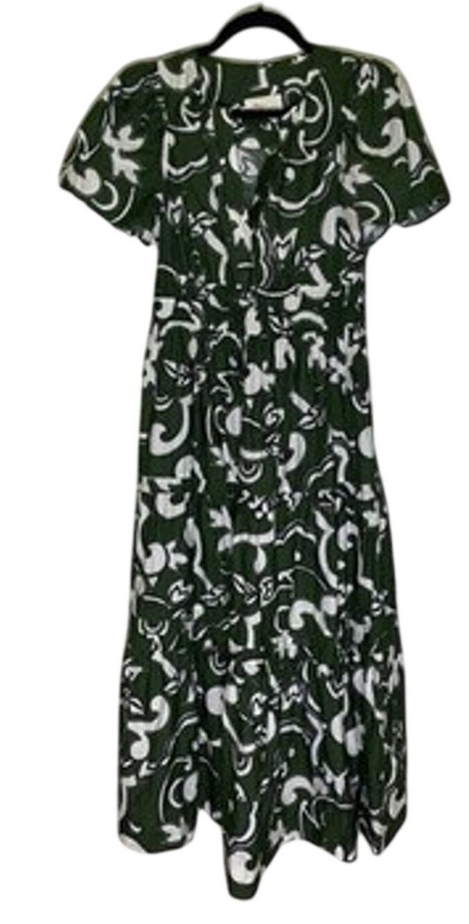 Anthropologie Somerset Tiered Maxi Dress Petite S SP Green White Cotton Pockets